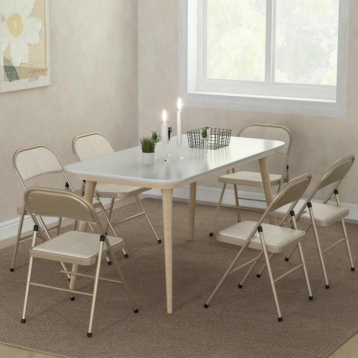 KLAPPSTUHL 6er Set Polyester Stahl Beige - Beige, Textil/Metall (46/78/45cm) - HOMCOM