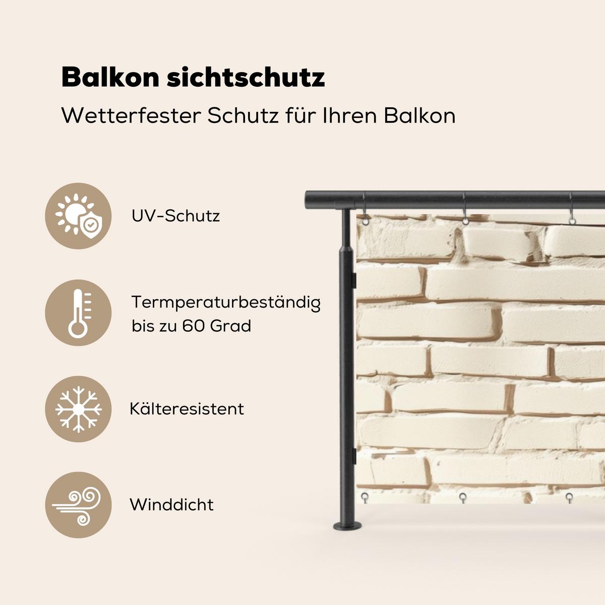 BALKON-SICHTSCHUTZ Ziegel - Wand - Licht - Weiß Deko XXL 500x130 cm - Creme, Kunststoff (500/130cm) - MuchoWow