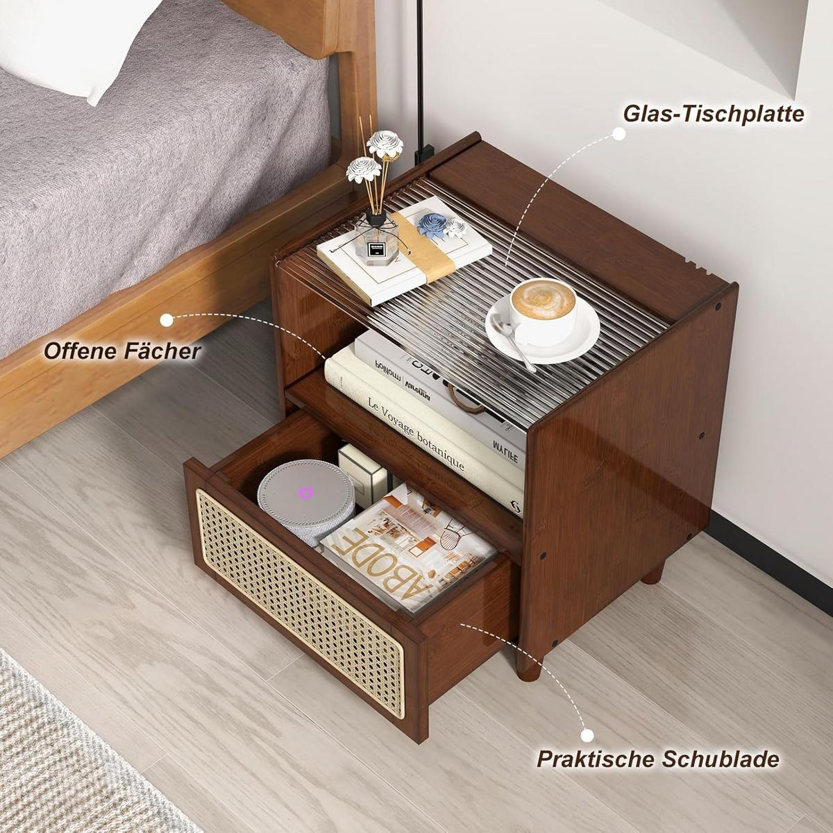 NACHTTISCH Braun(2er-Set) - Braun, Naturmaterialen - COSTWAY