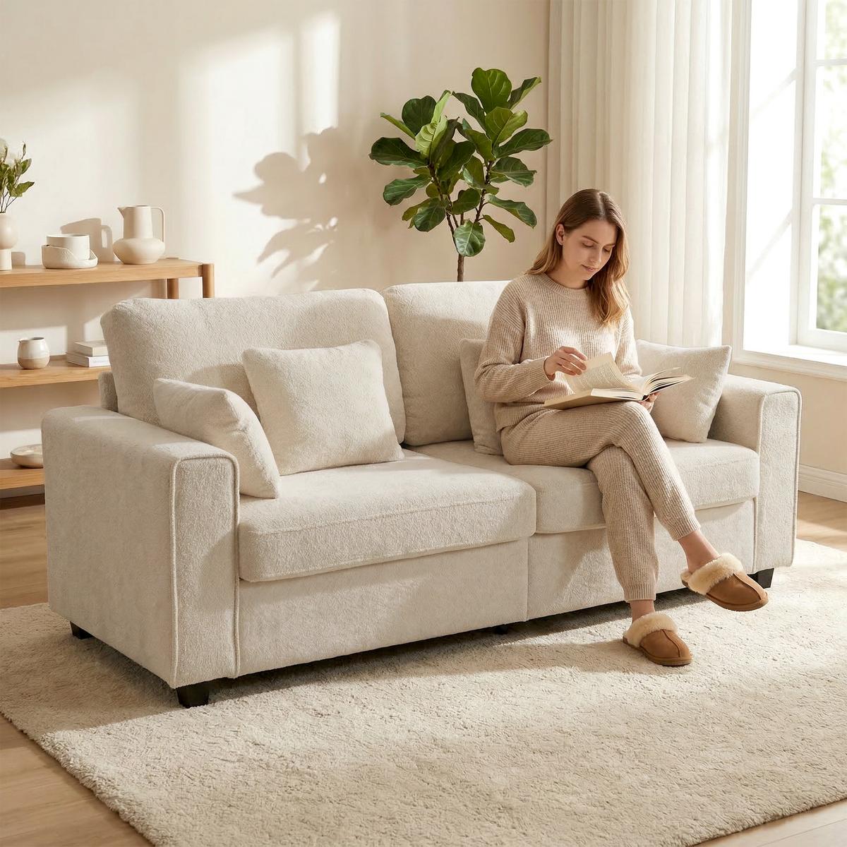 SOFA 3-Sitzer aus Polyester Beige - Beige/Schwarz, Holzwerkstoff/Kunststoff (85/90/211.5cm) - HOMCOM