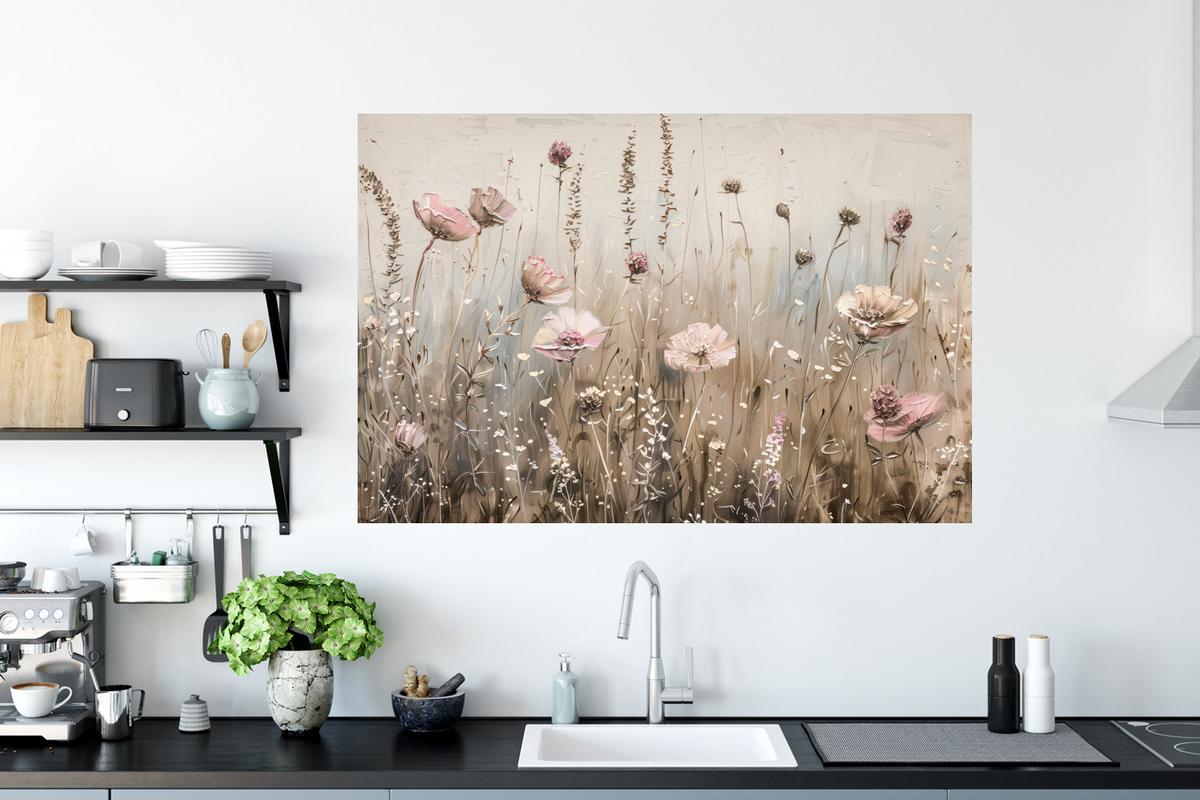 WANDTATTOO Blumen - Rosa - Modern - Beige Wandsticker 120x80 cm - Beige, Kunststoff (120/80/0.1cm) - MuchoWow
