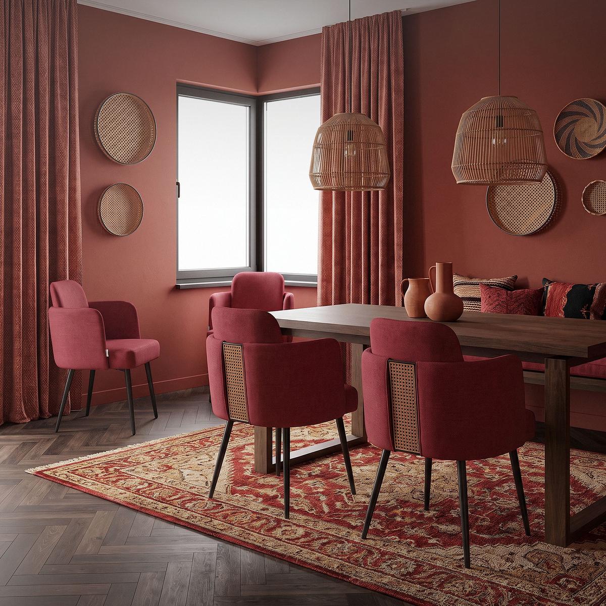 ESSZIMMERSTÜHLE 2er Set Rot mit Stoffbezug Rattan Optik - Rot/Schwarz, Textil/Metall (59/86/59cm) - ML-DESIGN