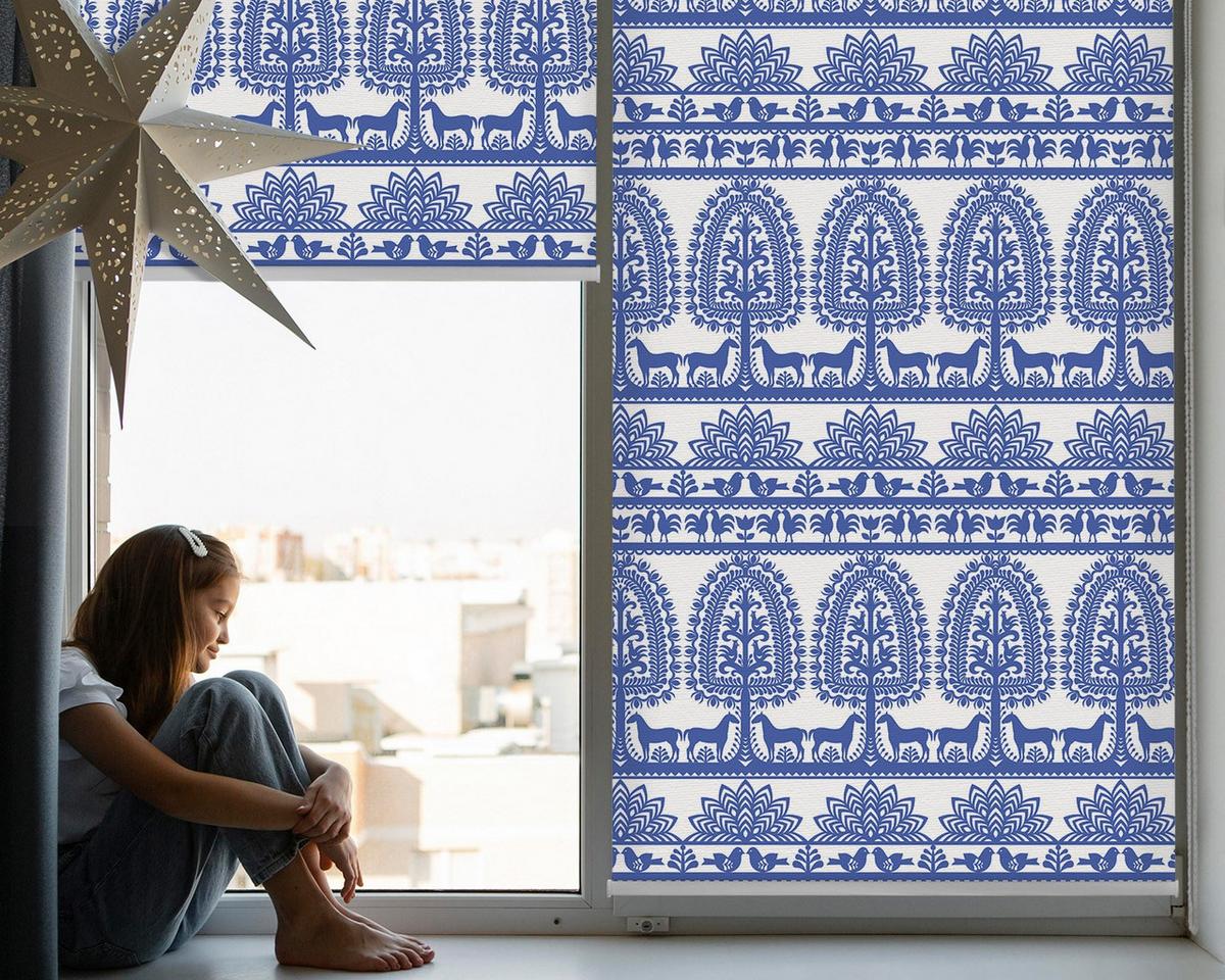 INNENROLLO - Fensterrollo - Rollo - 70x140 cm - Blaues Muster - Blau, Kunststoff (70/140/0.5cm) - TULUP