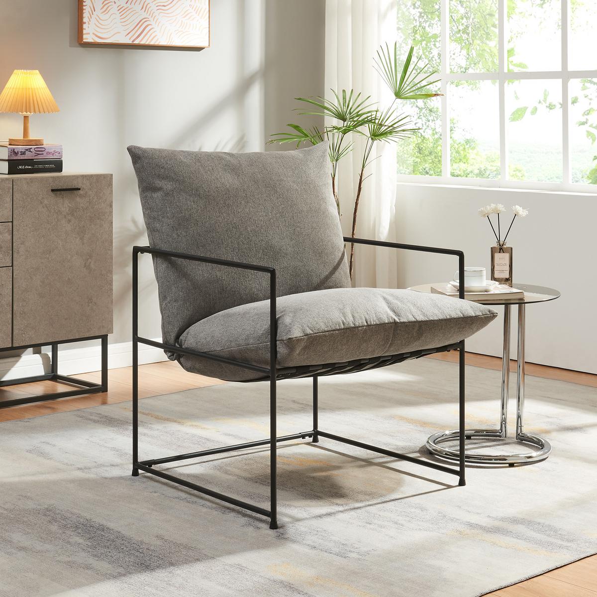 SESSEL Utsjoki - Dunkelgrau/Schwarz, Textil/Metall (61/90/70cm) - [en.casa]