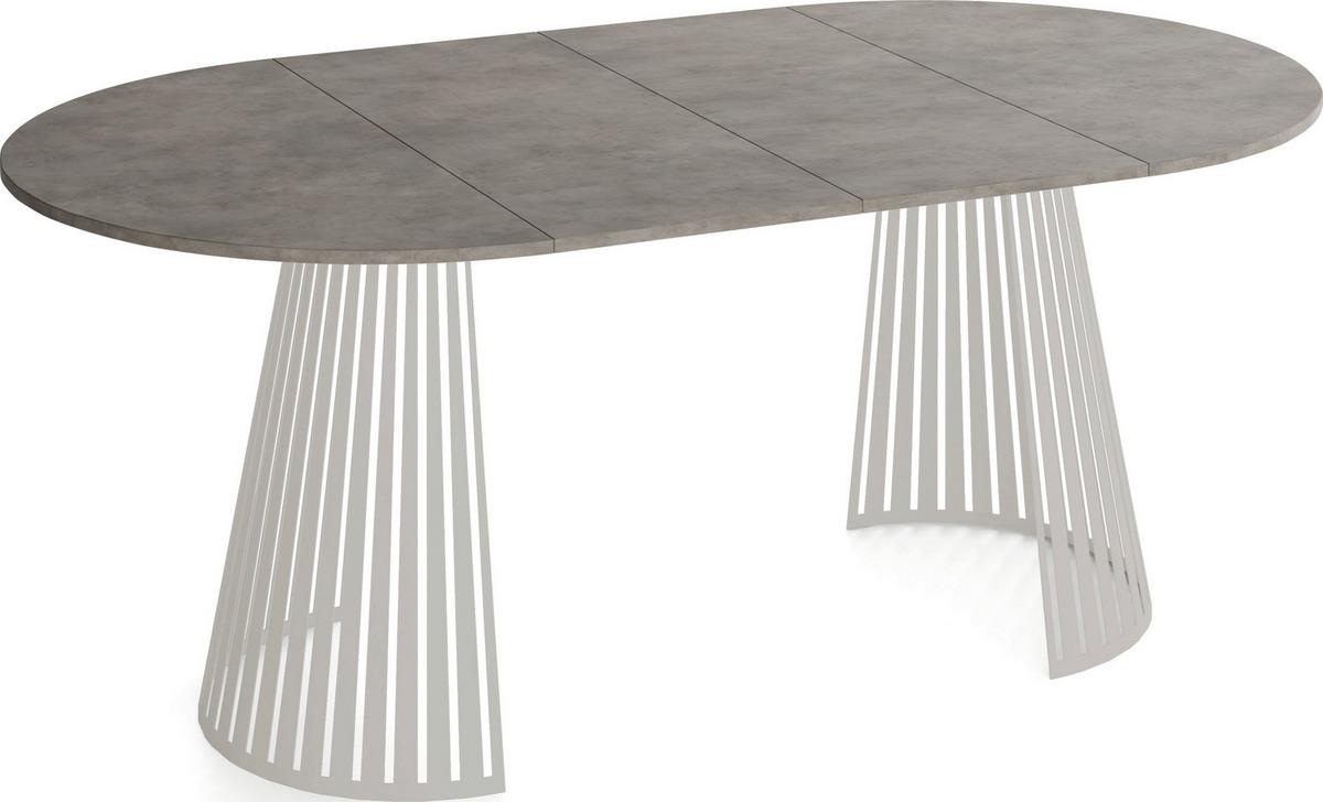 ESSTISCH Naro rund ausziehbar mit Lamellen-Metallgestell in Grau-Beige, Beton-Optik Dunkelgrau 100-180/100/76 cm - Kaschmir/Dunkelgrau, Holzwerkstoff/Metall (100/176/76cm) - WFL GROUP