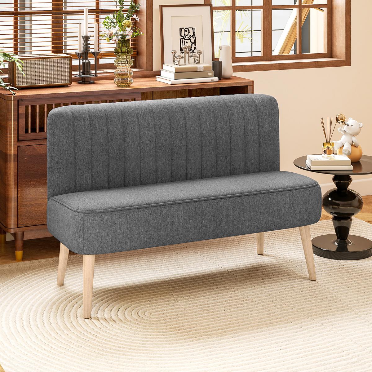 SOFA Polyester Gummiholz Grau - Naturfarben/Grau, Holz/Textil (56.5/77/117cm) - HOMCOM