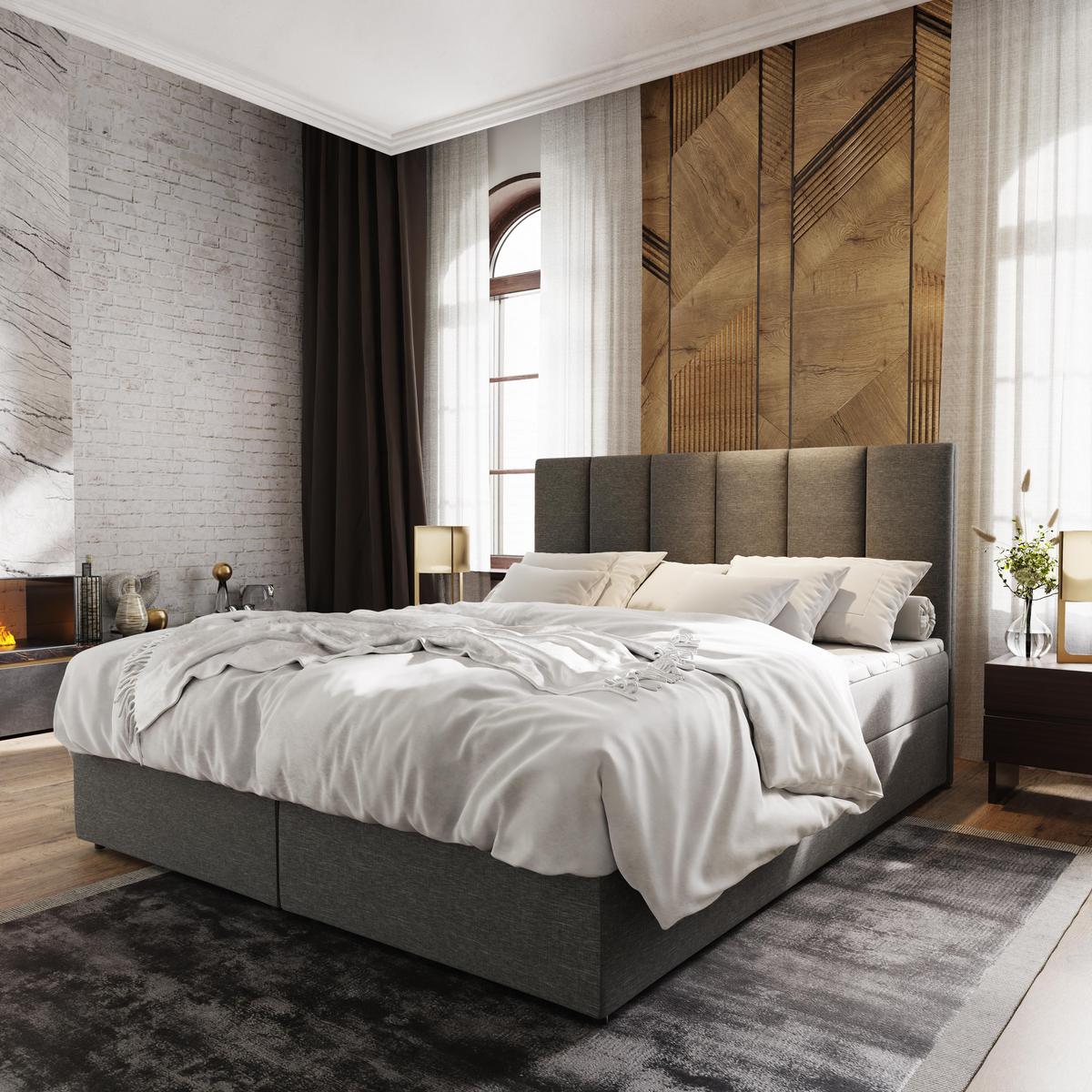 BOXBETT MERIL 140x200 cm mit Matratze und Topper - Hellgrau - Hellgrau, Holz (140/200cm) - MASSENO