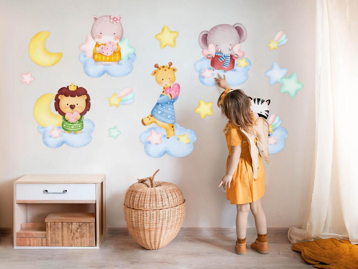 WANDAUFKLEBER 80x122cm - Tiere in den Wolken - Multicolor, Kunststoff (80/122/0.1cm) - Wallfluent