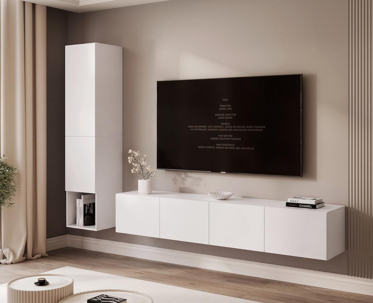 WOHNWAND ANGEL LINE I 2-teilig, mit LED-Beleuchtung, Weiß matt - Weiß, Holzwerkstoff (240/180/40cm) - Idohome