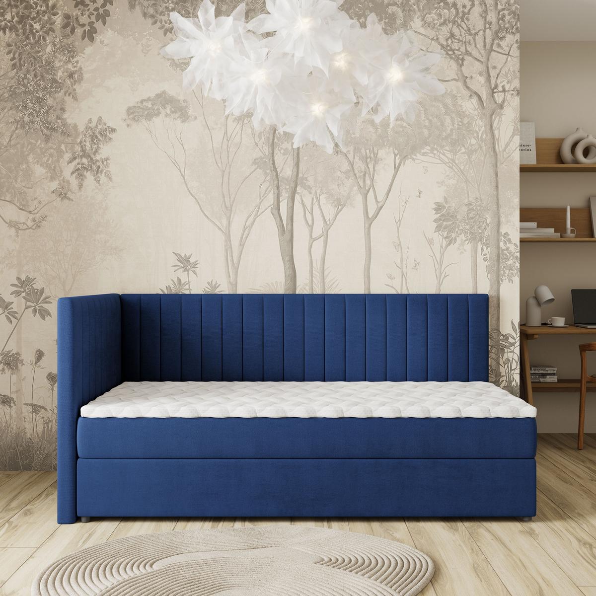 BOXBETT ARIS 100x200 cm mit Matratze und Topper, H2+H3 - Blau - Blau, Holz (100/200cm) - MASSENO