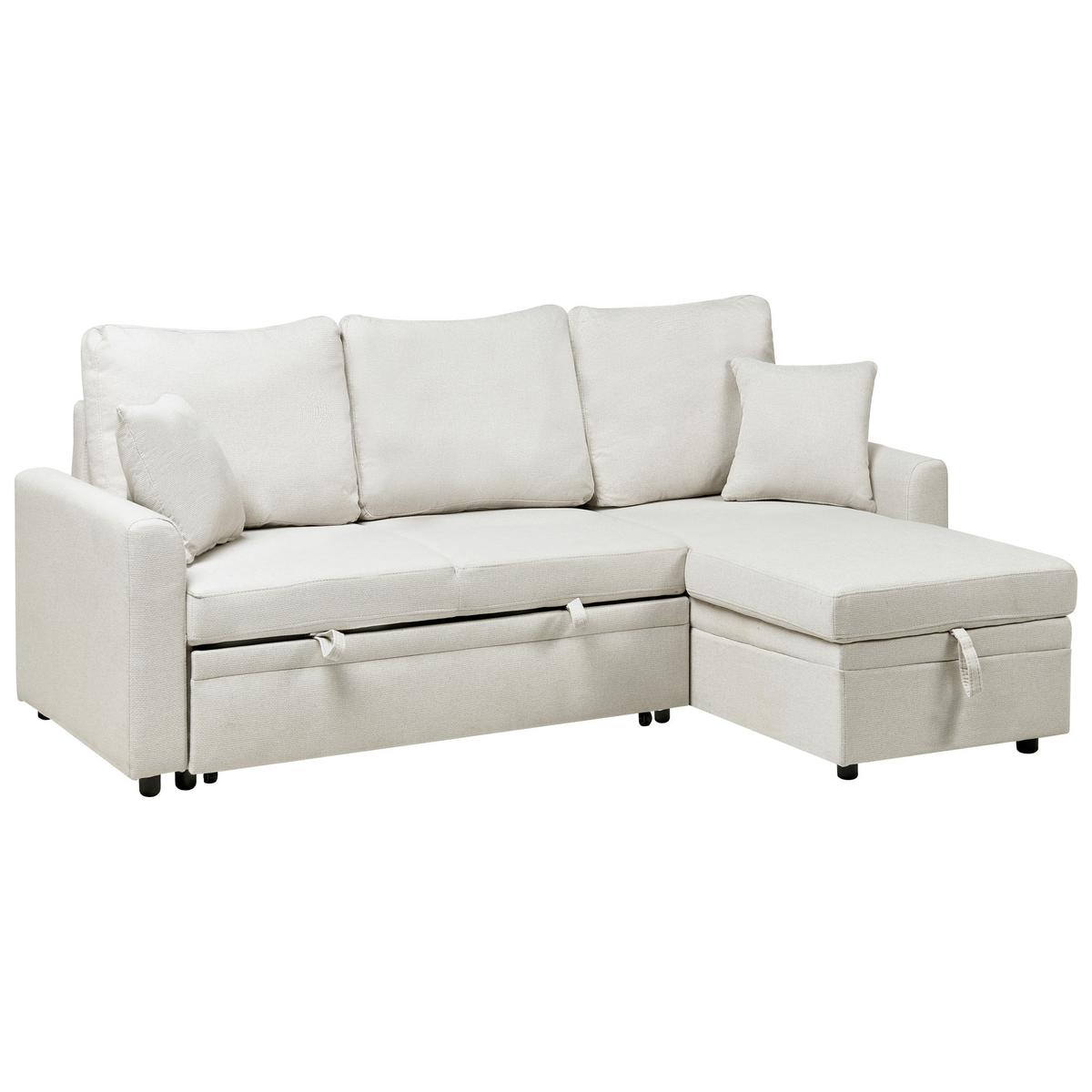 ECKSCHLAFSOFA 3-Sitzer Kunstleinen Hellbeige linksseitig Nassjo - Beige, Textil (210/131cm) - Beliani