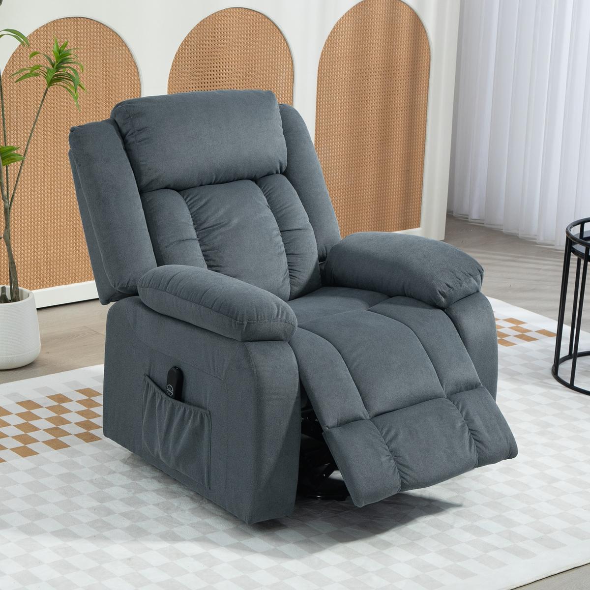 FERNSEHSESSEL mit Aufstehhilfe Elektrisch Liegefunktion Samt - Schwarz/Grau, Textil/Metall (92/105/94cm) - HOMCOM
