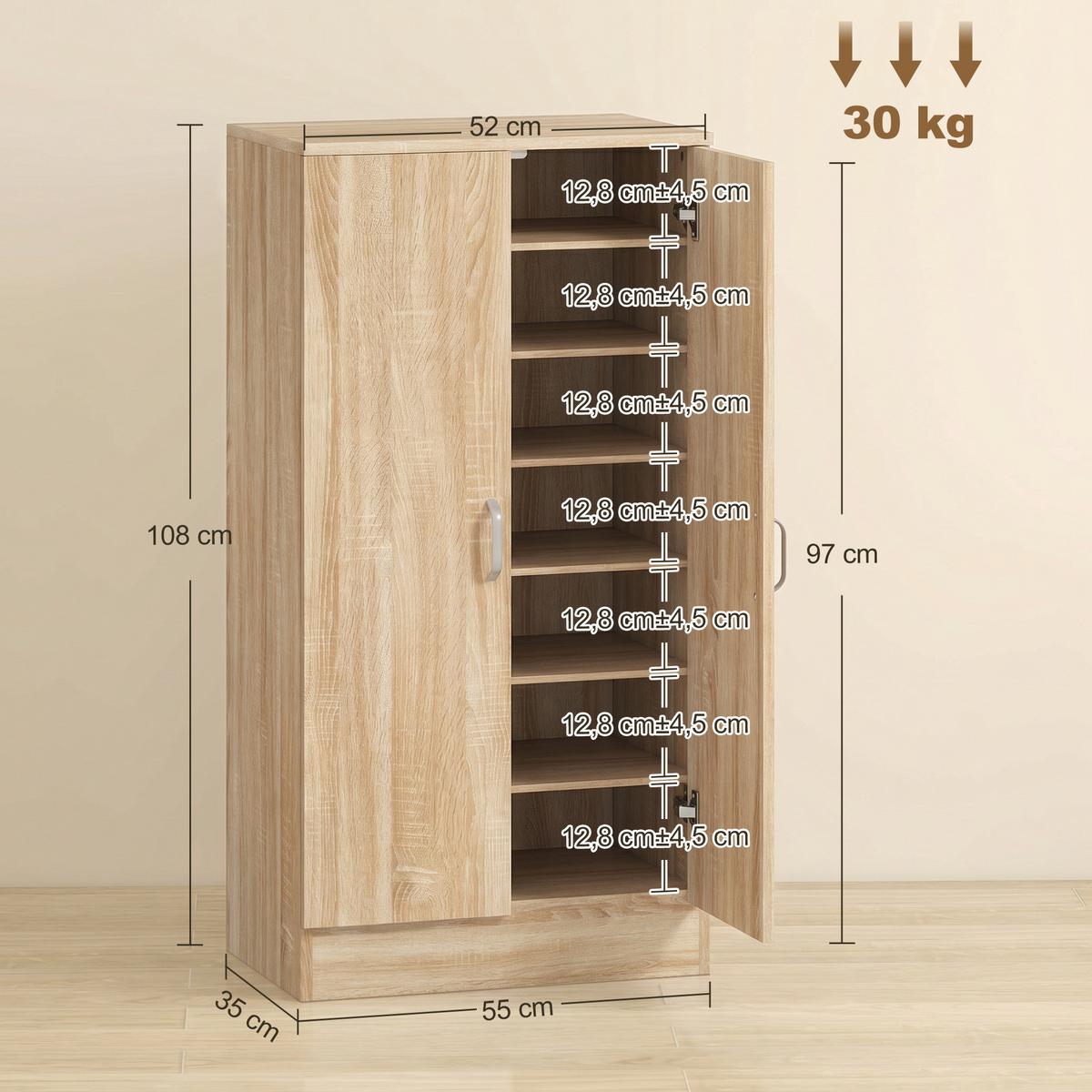 SCHUHSCHRANK Spanplatte Naturholz - Alufarben/Naturfarben, Holzwerkstoff/Metall (55/108/35cm) - HOMCOM