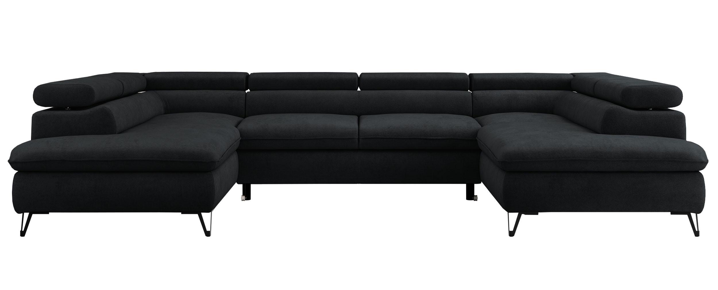 WOHNLANDSCHAFT PEDRO U Samt Schwarz - Schwarz, Textil/Metall (346/76/208cm) - MKS