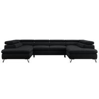 WOHNLANDSCHAFT PEDRO U Samt Schwarz - Schwarz, Textil/Metall (346/76/208cm) - MKS