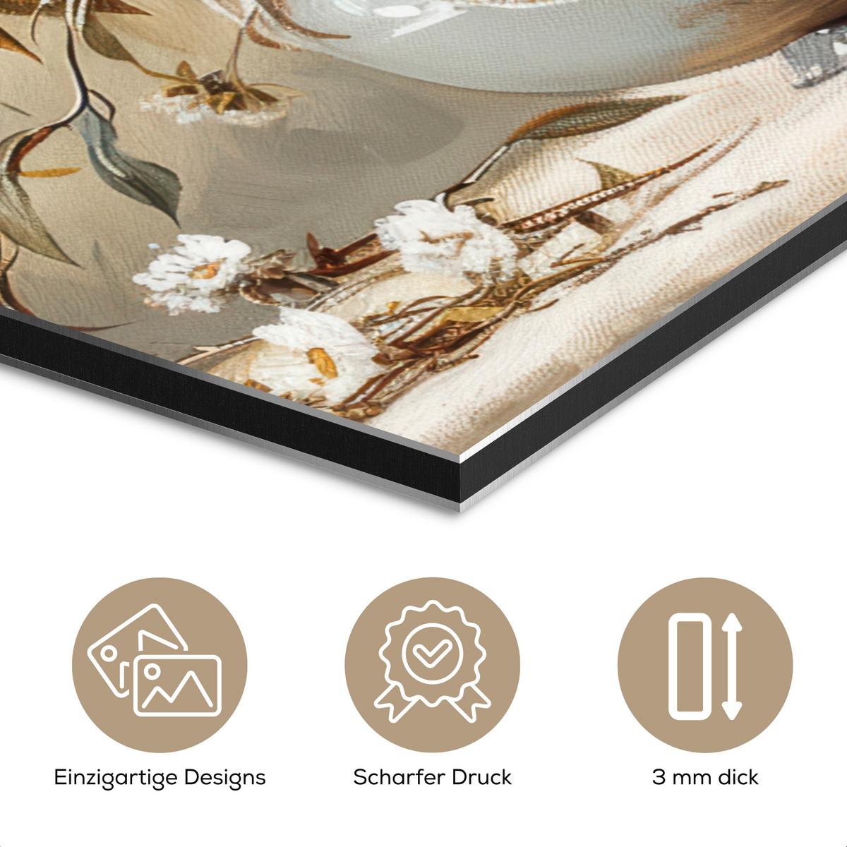 METALLBILD Blumen - Vase - Stilleben - Beige 30x40 cm - Creme, Metall (30/40cm) - MuchoWow