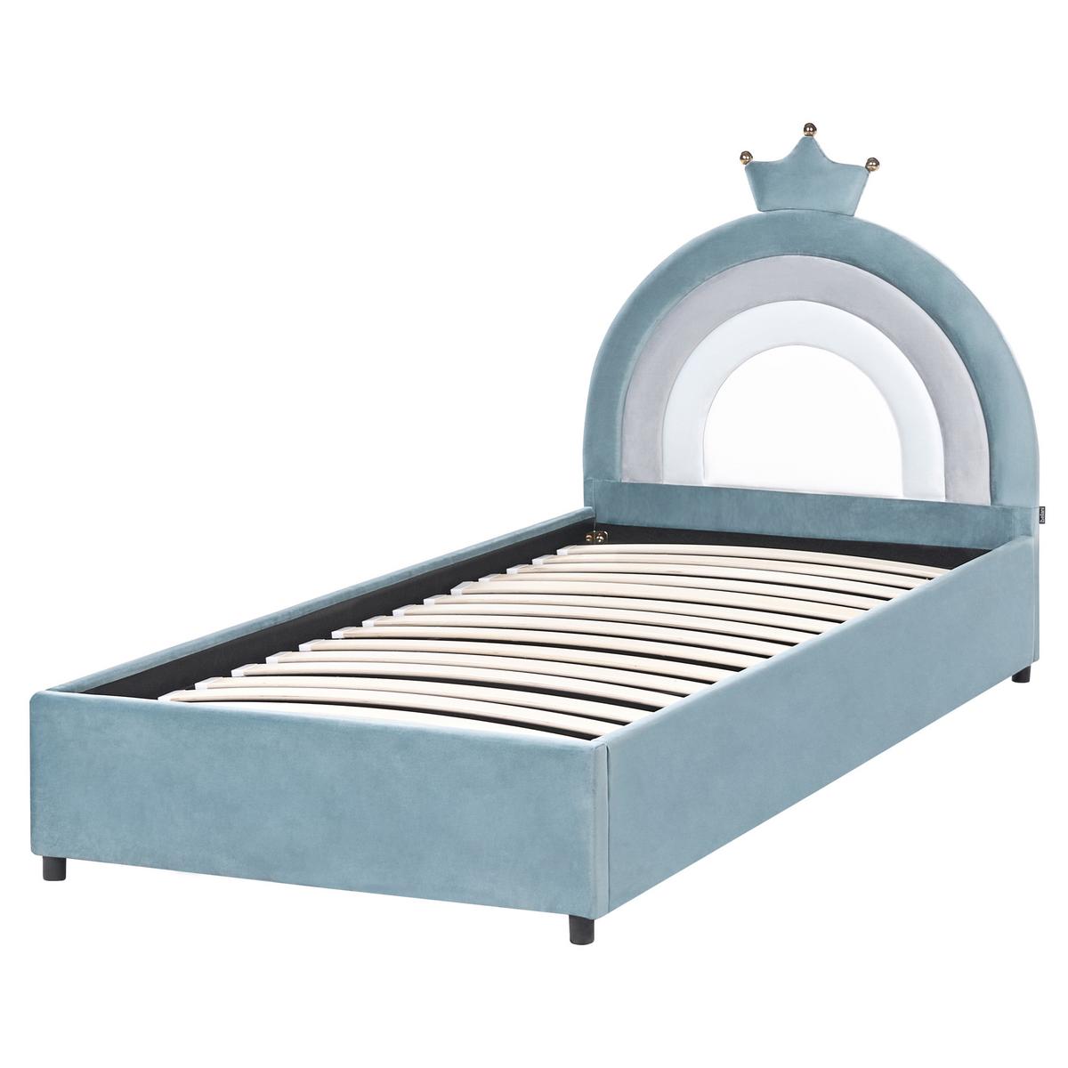 KINDERBETT mit Stauraum 90/200 Samtstoff Blau Grisetot - Blau, Textil (90/200cm) - Beliani