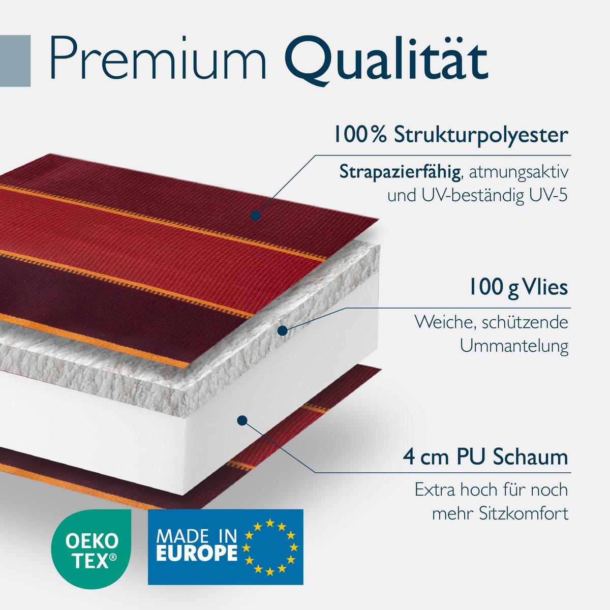 NIEDERLEHNER Sun-NL 105x50x8cm Rot-Gestreift (3tlg) - Rot, Textil (50/100cm) - Beautissu 