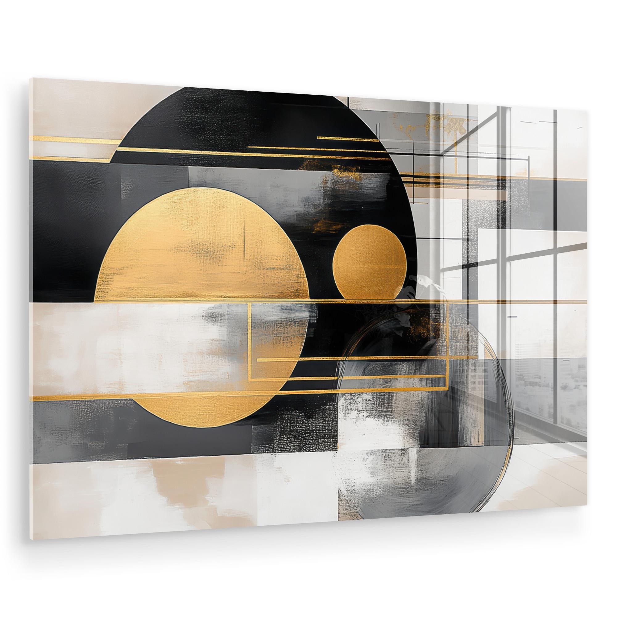 ACRYLGLASBILD Abstrakt - Gold - Silber - Formen - Ästhetisch - Modern Wanddeko 60x40 cm - Goldfarben, Glas (60/40cm) - MuchoWow