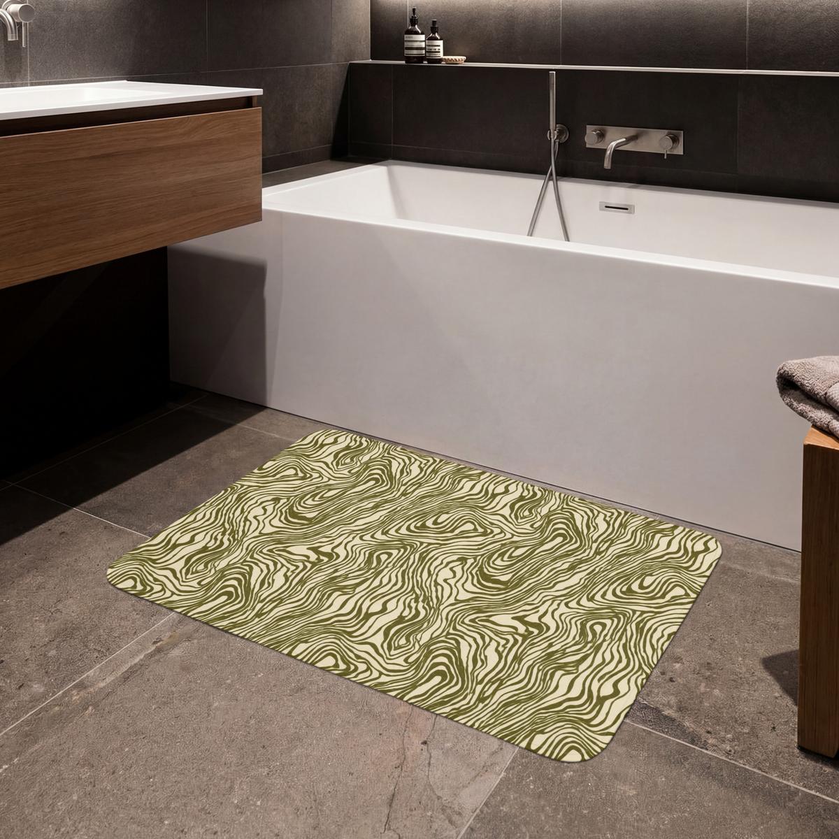 BADEMATTE Abstrakt - Marmor - Grün 90x60 cm - Dunkelgrün, Textil (90/60cm) - OnlyWow