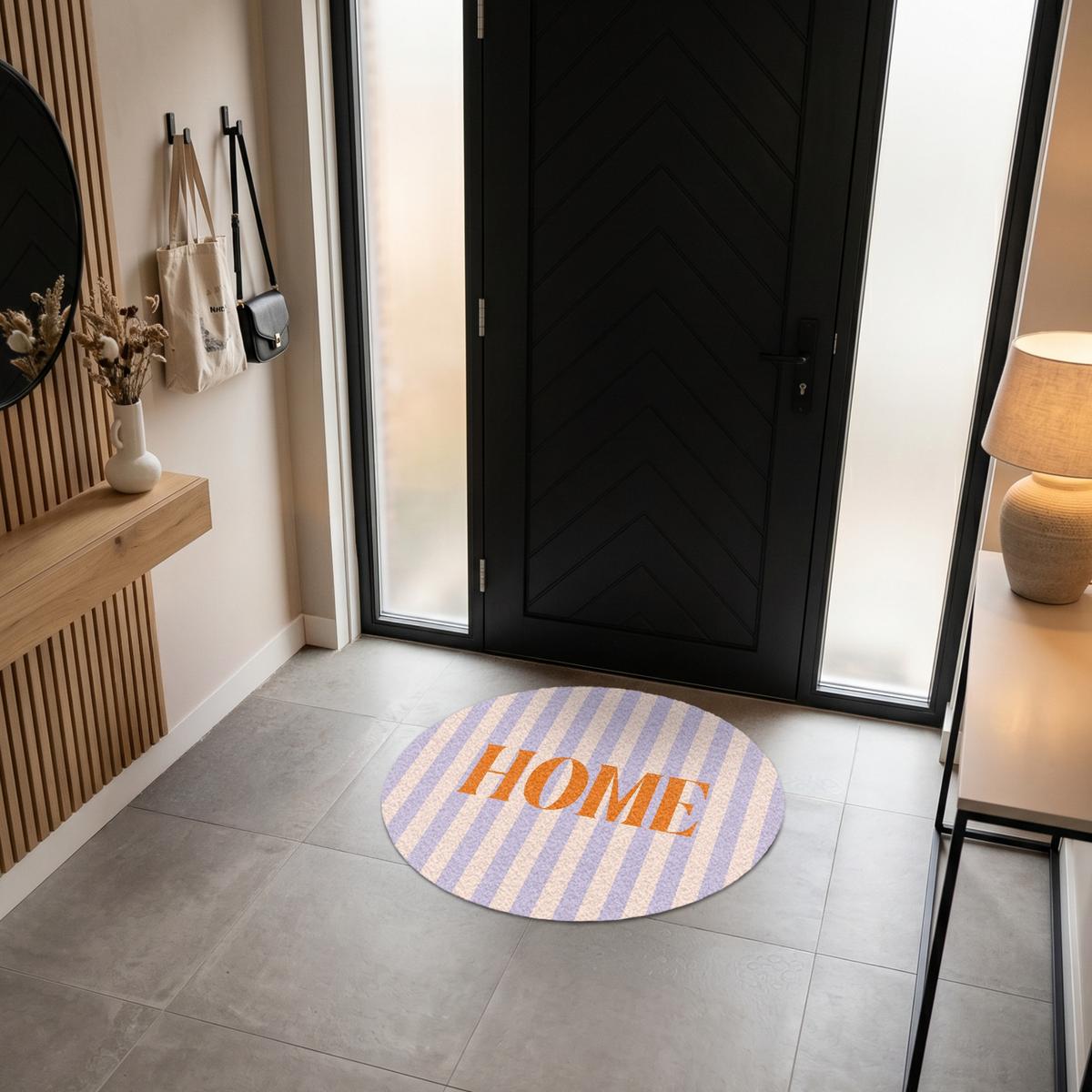 FUSSMATTE Lila – Orange – Streifen – Startseite 90x90 cm - Flieder, Kunststoff (90/0.4cm) - MuchoWow