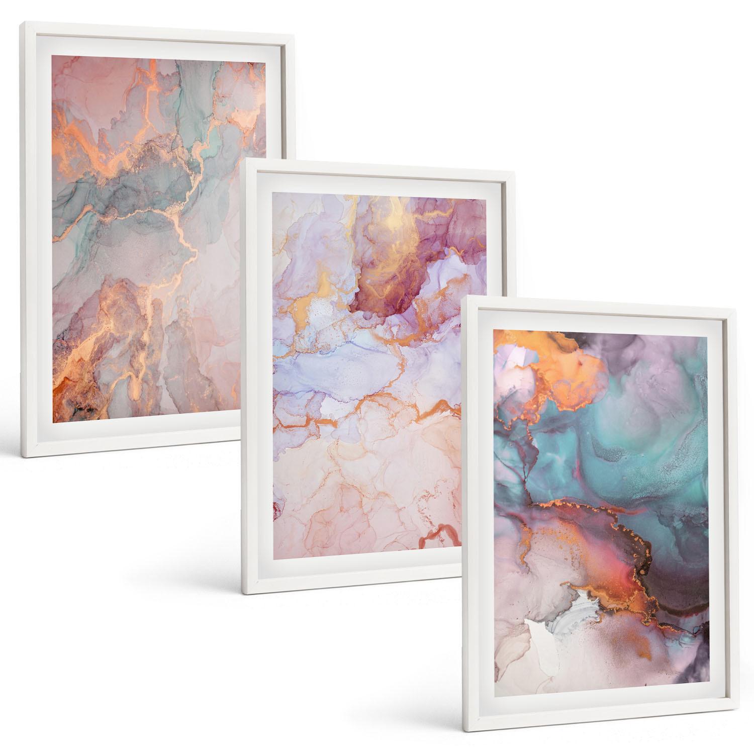 BILDER SET 3er Set - 40x60 cm Weißer Rahmen - Abstrakte Pastellmuster - Weiß, Kunststoff (40/60cm) - TULUP