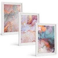 BILDER SET 3er Set - 40x60 cm Weißer Rahmen - Abstrakte Pastellmuster - Weiß, Kunststoff (40/60cm) - TULUP