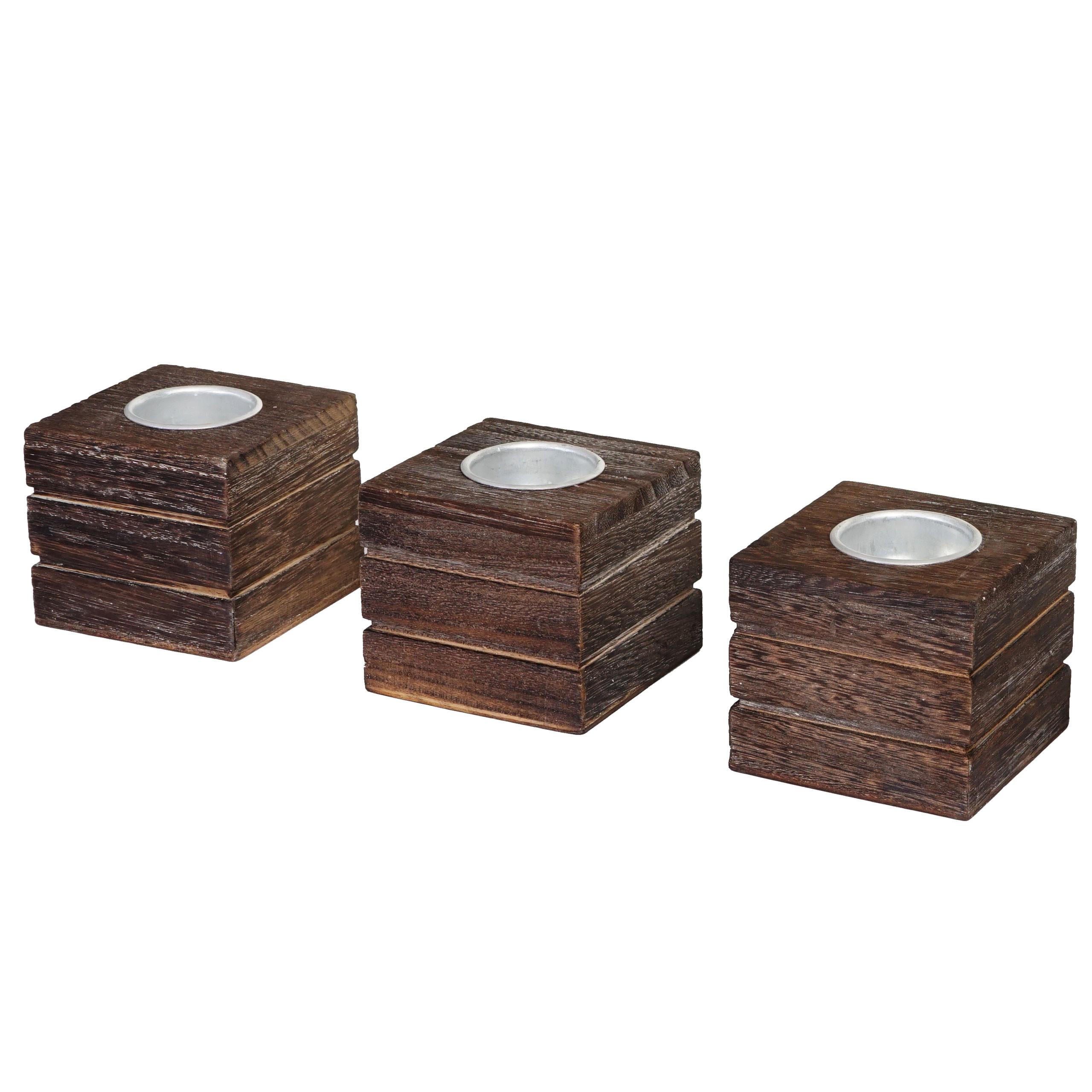 TEELICHTHALTER 3ER-SET Braun 3er-Set-Set - Braun, Holz (7cm) - MCW