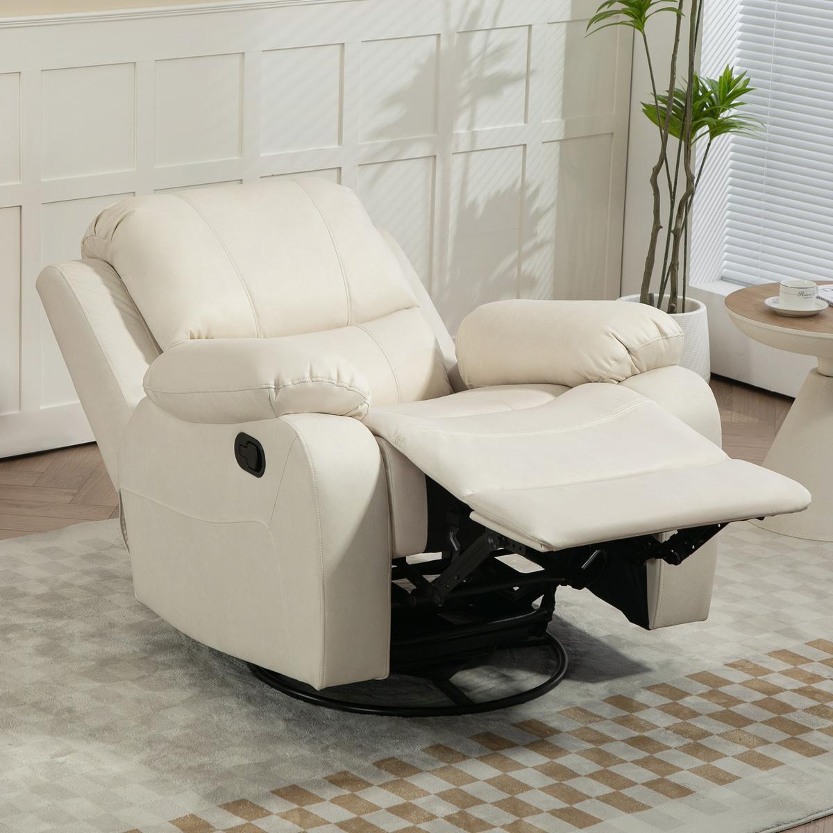 RELAXSESSEL Fernsehsessel mit Liegefunktion, Fußstütze für Wohnzimmer Creme - Creme/Schwarz, Textil/Metall (100/98/93cm) - HOMCOM