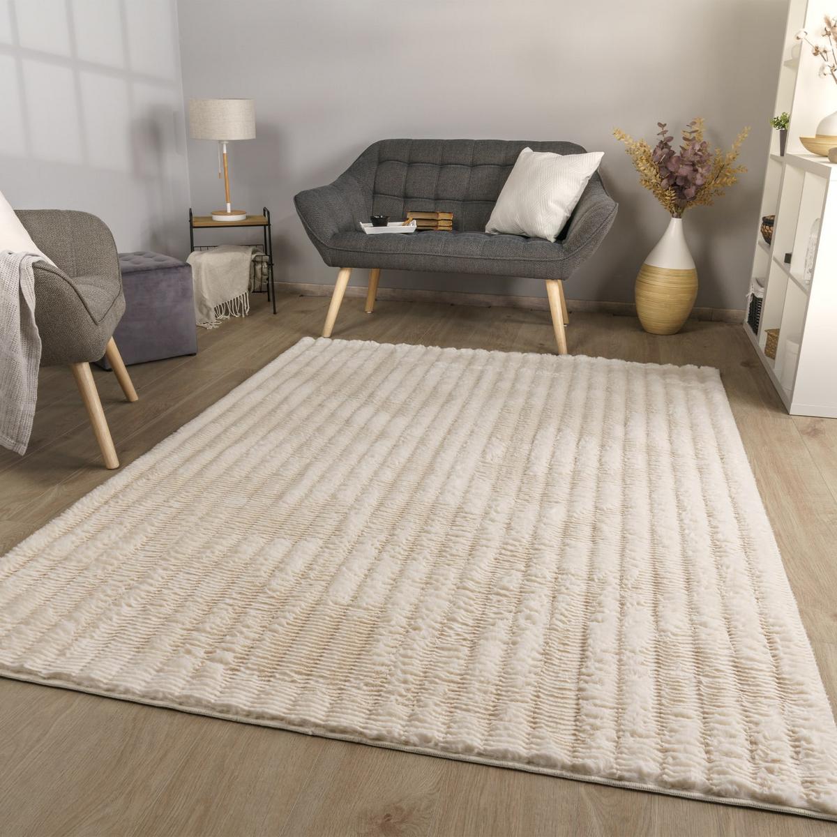 HOCHFLORTEPPICH Rauten Creme 160 x 220 cm - Creme, Kunststoff (160/220cm) - TT Home