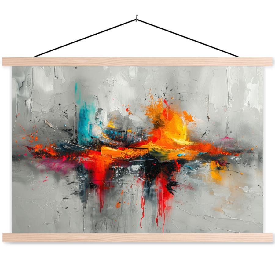 POSTER MIT MAGNETLEISTEN Moderne Kunst - Orange - Grau - Abstrakt Wanddeko 90x60 cm - Hellgrau, Textil (90/60/0.15cm) - MuchoWow