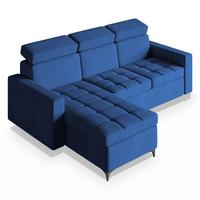 ECKSOFA KAME Blau Plüsch-Stoff mit Schlaffunktion - Blau/Schwarz, Holz/Textil (227/168cm) - MASSENO