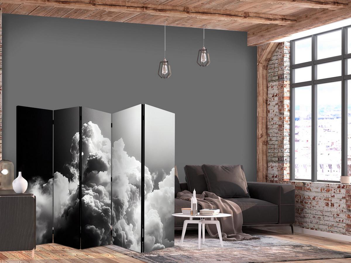 PARAVENT Einseitig Bedruckter 5-tlg 225x172 cm Schwarz-Weisser Himmel - Schwarz, Holz/Textil (225/172/3cm) - Muralo