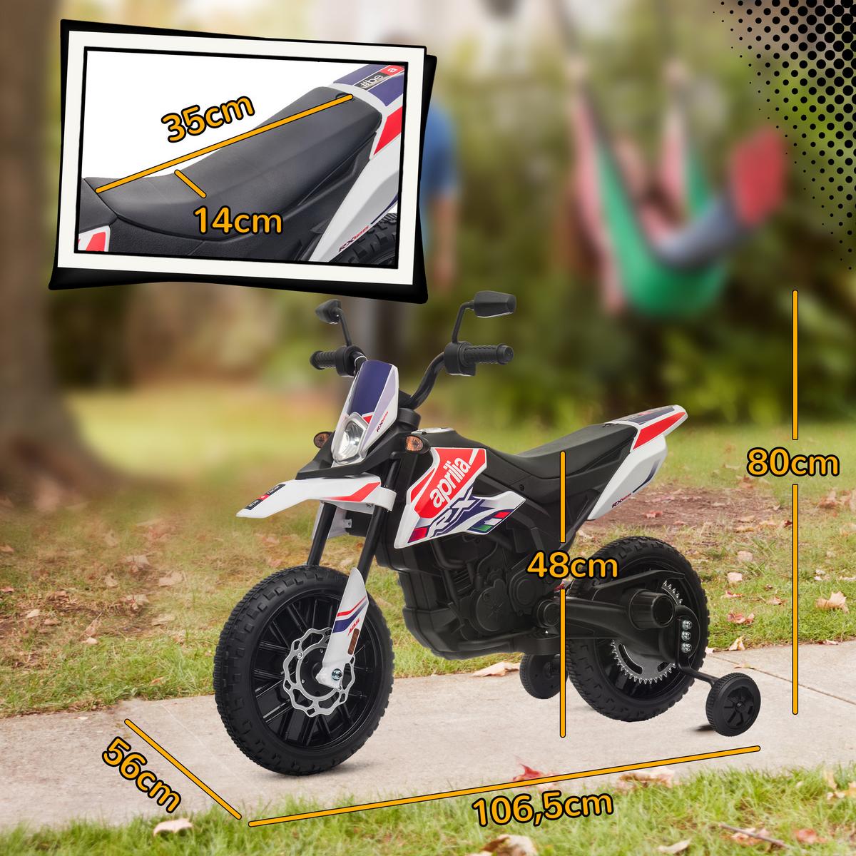 KINDER Elektro-Motorrad, 12V Kindermotorrad mit Musik, 6 km/h Kinderfahrzeug - Weiß, Metall (106.5/56/80cm) - AIYAPLAY