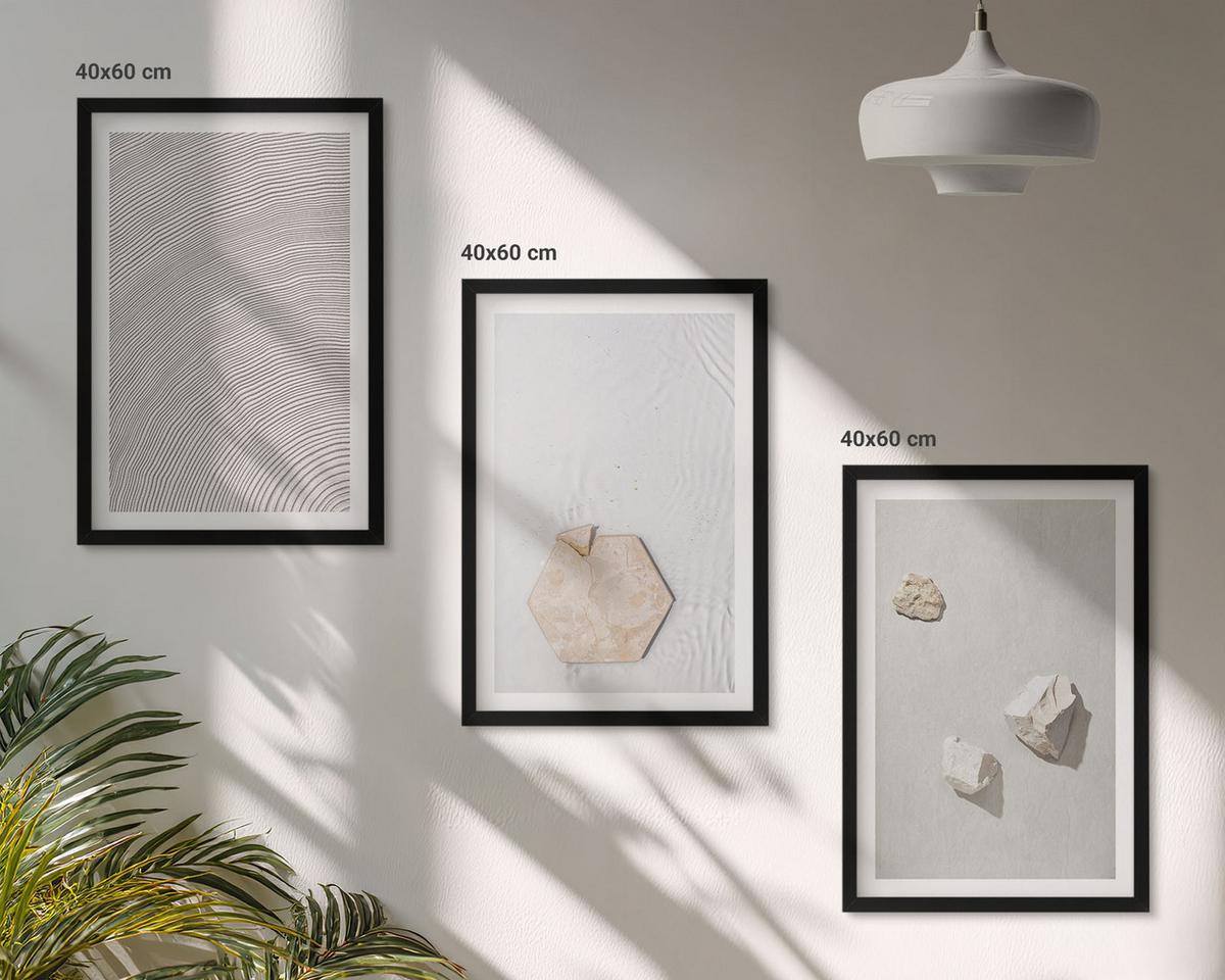 BILDER SET 3er Set - 40x60 cm Schwarzer Rahmen - Leichte Boho-Sandtexturen - Schwarz, Kunststoff (40/60cm) - TULUP