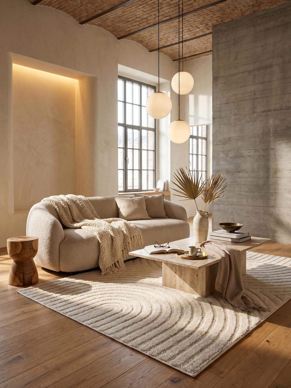 TEPPICH Hochflor RIGI in Creme, mit organischen Bögen in 3D, 80 x 150 cm - Beige, Textil (80/150cm) - KADIMA DESIGN
