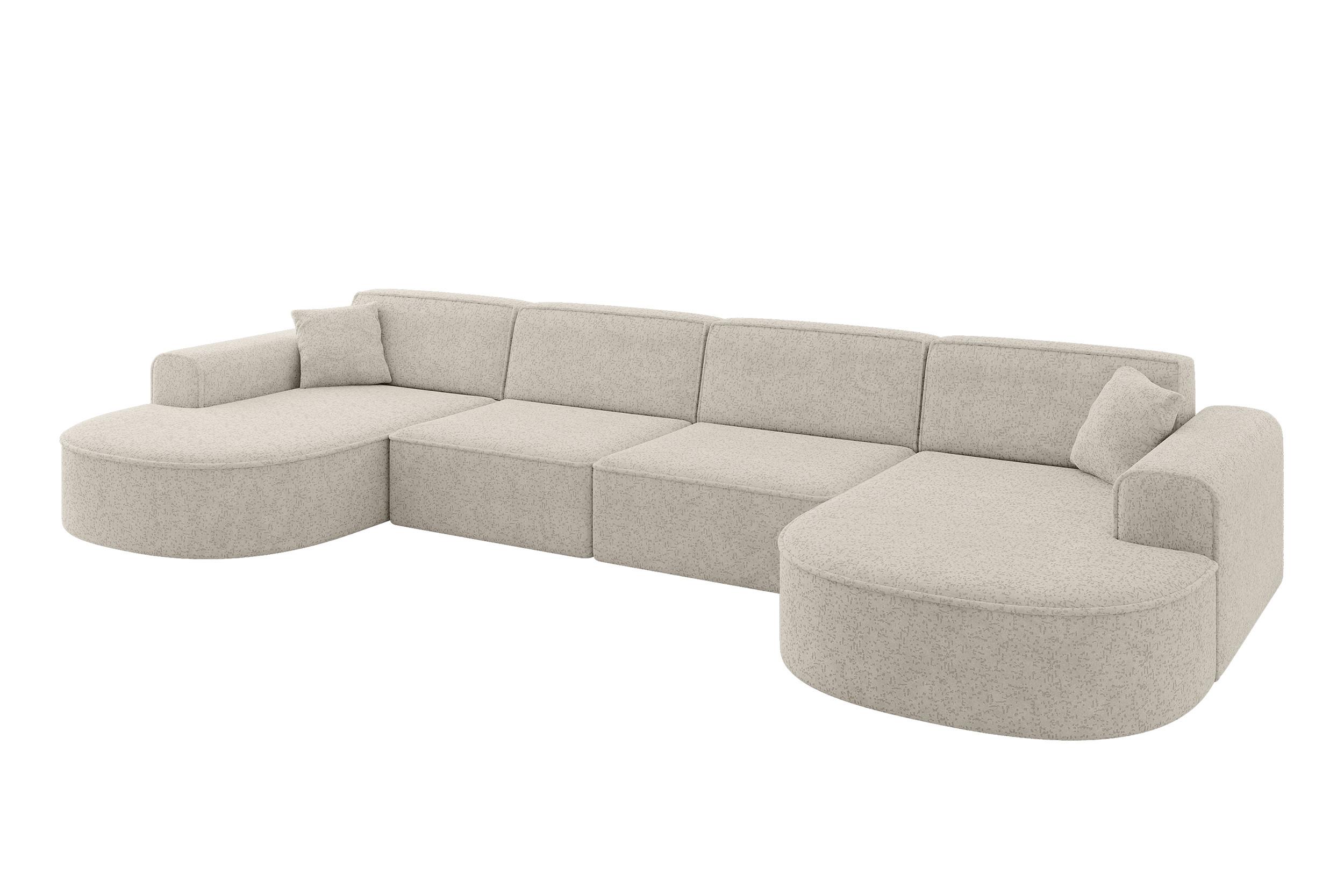WOHNLANDSCHAFT MARI-U2 - 388x171x79 cm Beige Tissu - Beige/Schwarz, Holzwerkstoff/Kunststoff (388/79/171cm) - ALTDECOR