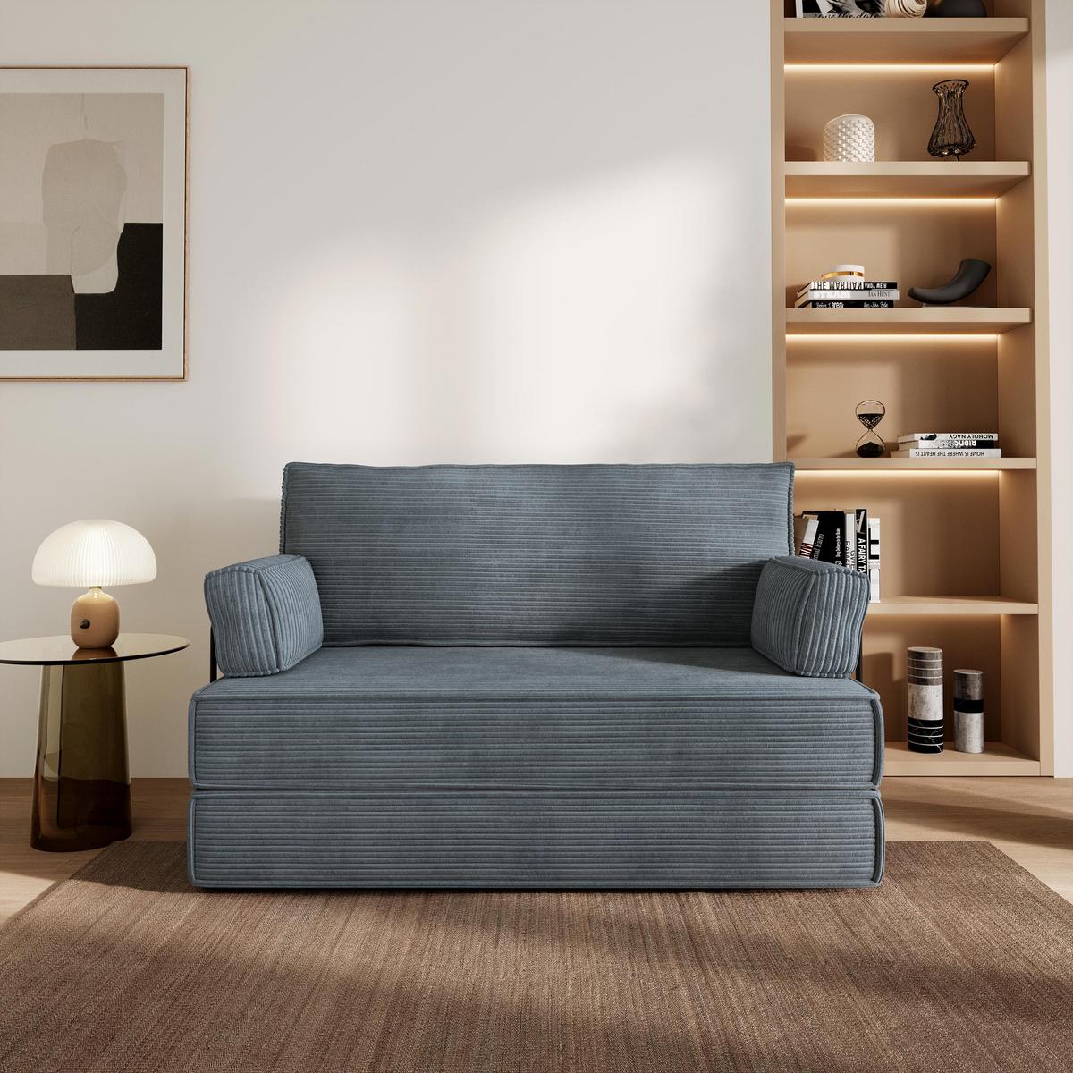 BETTSOFA LADIA aus Schaumstoff Cordstoff Grau Schlaffunktion - Grau, Textil (140/86/60cm) - MASSENO