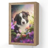 WANDLEUCHTE Welpe - Sonne - Blumen - Natur - Border Collie - Hund 20x30 cm - Violett, Holzwerkstoff (20/30/8cm) - OnlyWow