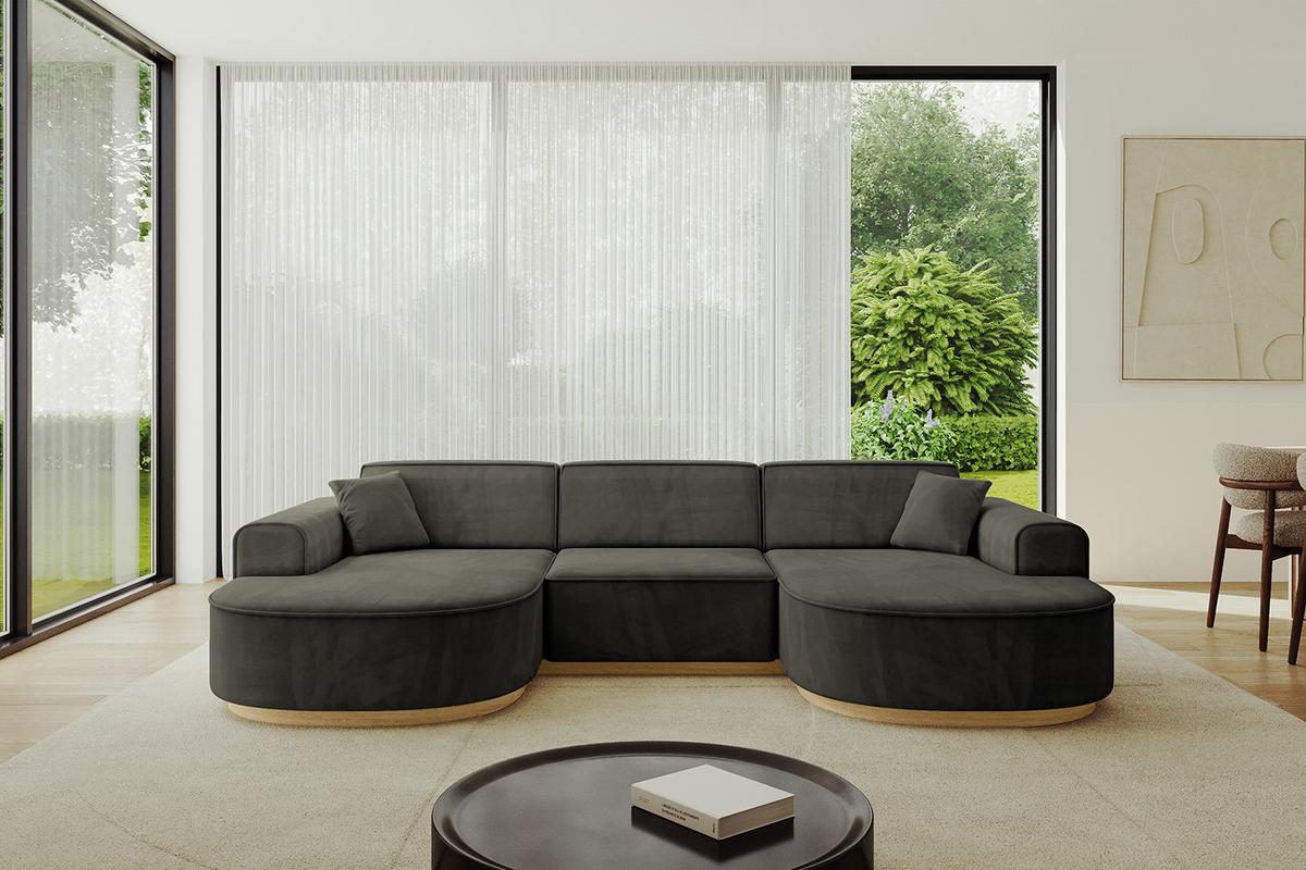 WOHNLANDSCHAFT MARI-U1-v2 - 303x171x83 cm Schwarz Velours - Schwarz, Holzwerkstoff/Textil (303/83/171cm) - ALTDECOR