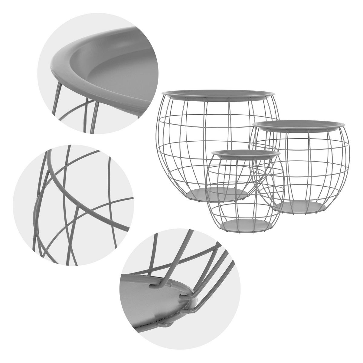BEISTELLTISCH rund Ø31cm/Ø38cm/Ø47cm Grau aus Metall - Grau, Metall (43/43/40cm) - ML-DESIGN