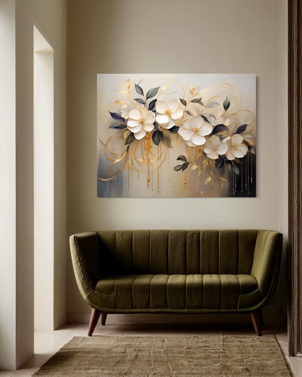 WANDBILD blumen weiß gemalt - Beige, Textil (60/40cm) - Feeby