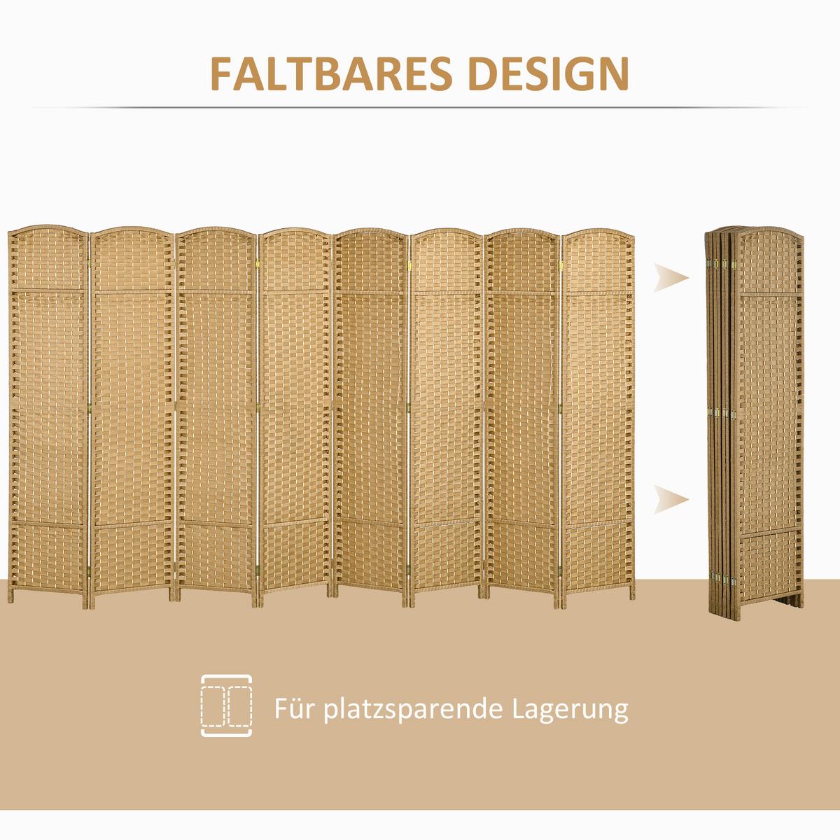 PARAVENT 8-teilig 320 x 170 cm Raumteiler Trennwand aus Kiefernholz Natur - Naturfarben, Kunststoff (1.6/170/320cm) - HOMCOM