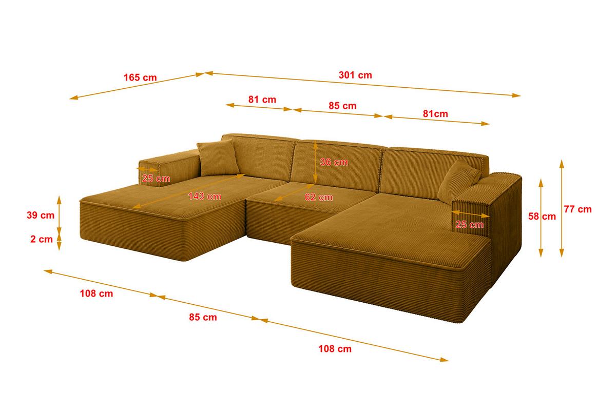 WOHNLANDSCHAFT IREA-U1-v4 - 301x165x77 cm Senfgelb - Grün, Holzwerkstoff/Textil (301/77/165cm) - ALTDECOR