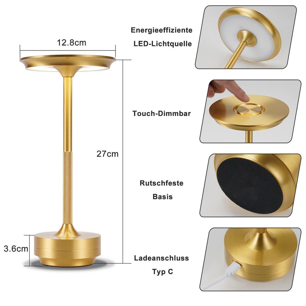 TISCHLEUCHTE Brenndel 12.8/12.8/27 cm - Goldfarben, Kunststoff/Metall (12.8/12.8/27cm) - ZMH