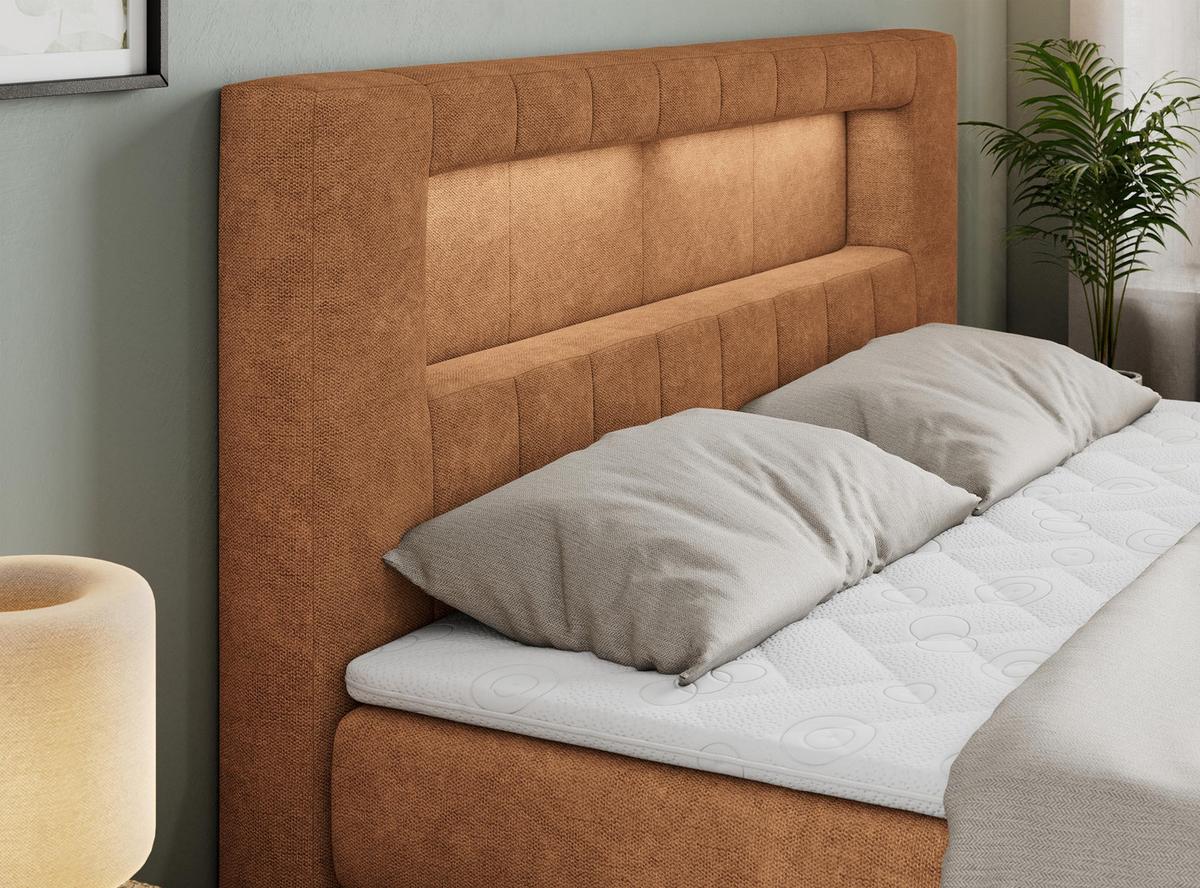 BOXSPRINGBETT GOLD-5 KING LED 120/200 Orange Struktur - H4 - Orange, Holz/Textil (120/200cm) - MKS
