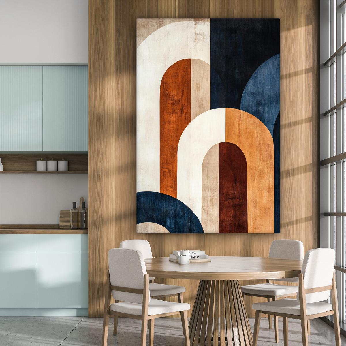LEINWANDBILD Abstrakt - Formen - Dunkelblau Deko Groß 90x140 cm - Cognac, Textil (90/140cm) - MuchoWow