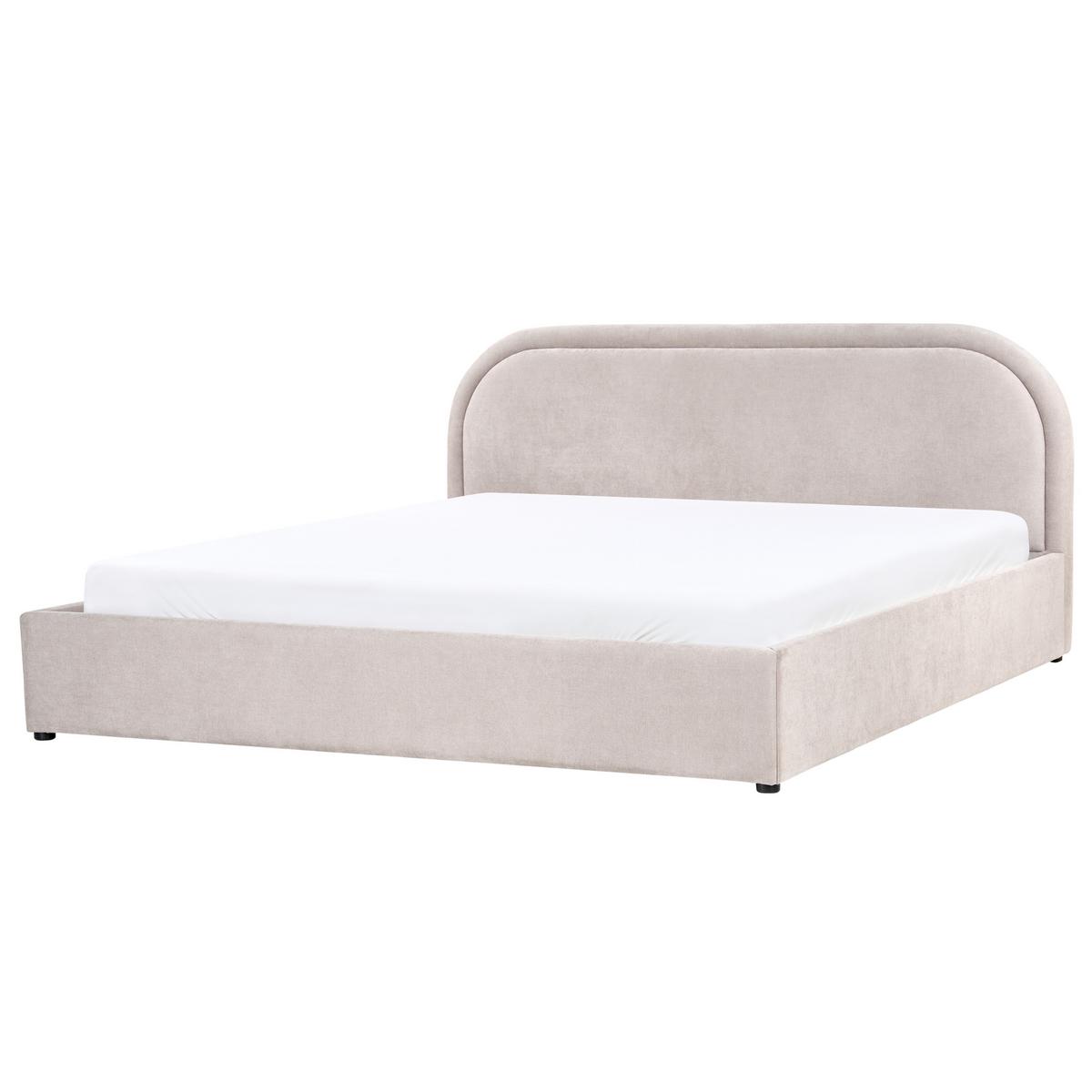 BETT mit Stauraum 180/200 cm Chenillegewebe Taupe Quillien - Taupe, Textil (180/200cm) - Beliani