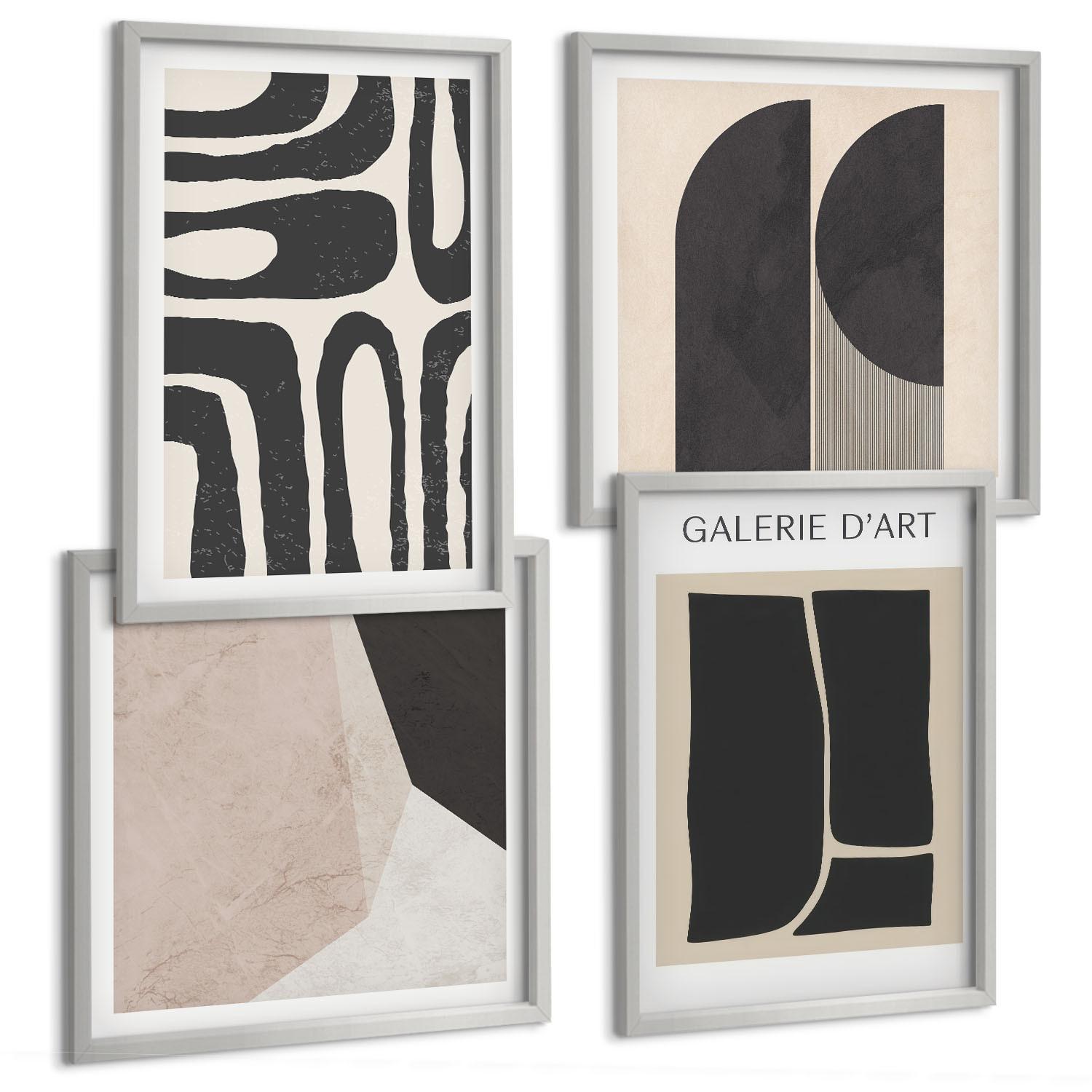 BILDER SET 4er Set - 50x50 cm & 40x60 cm Silberner Rahmen - Abstrakte minimalistische Poster - Silberfarben, Kunststoff (50/50cm) - TULUP