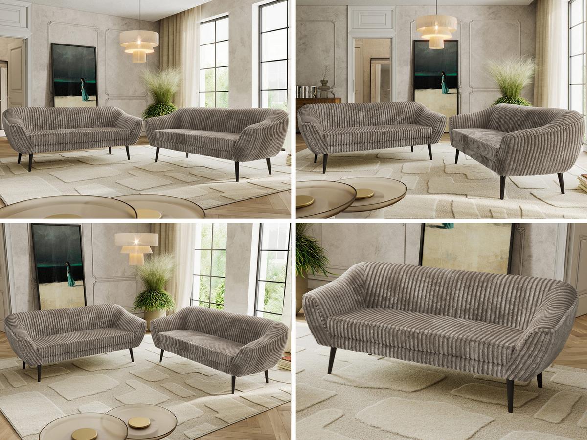 SITZGARNITUR PIRS 3+3 - Hellbraun Cord - Schwarze Beine - Hellbraun/Schwarz, Holzwerkstoff/Textil (180/75/74cm) - MKS